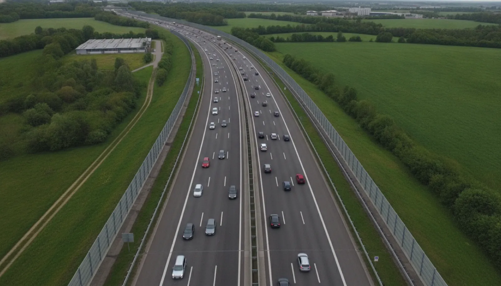 Autostrada w Niemczech widziana z góry, ruch na obu jezdniach