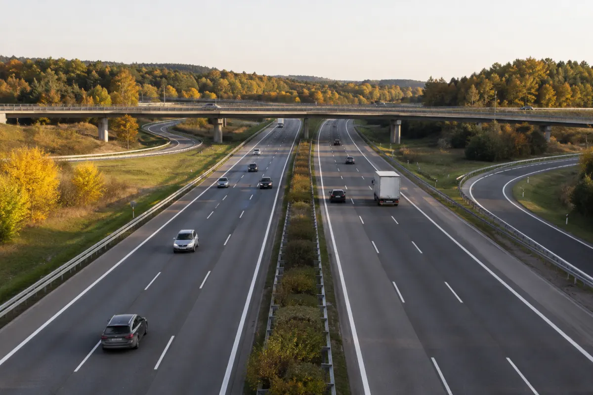 Otwarty węzeł autostradowy z kilkoma pasami ruchu