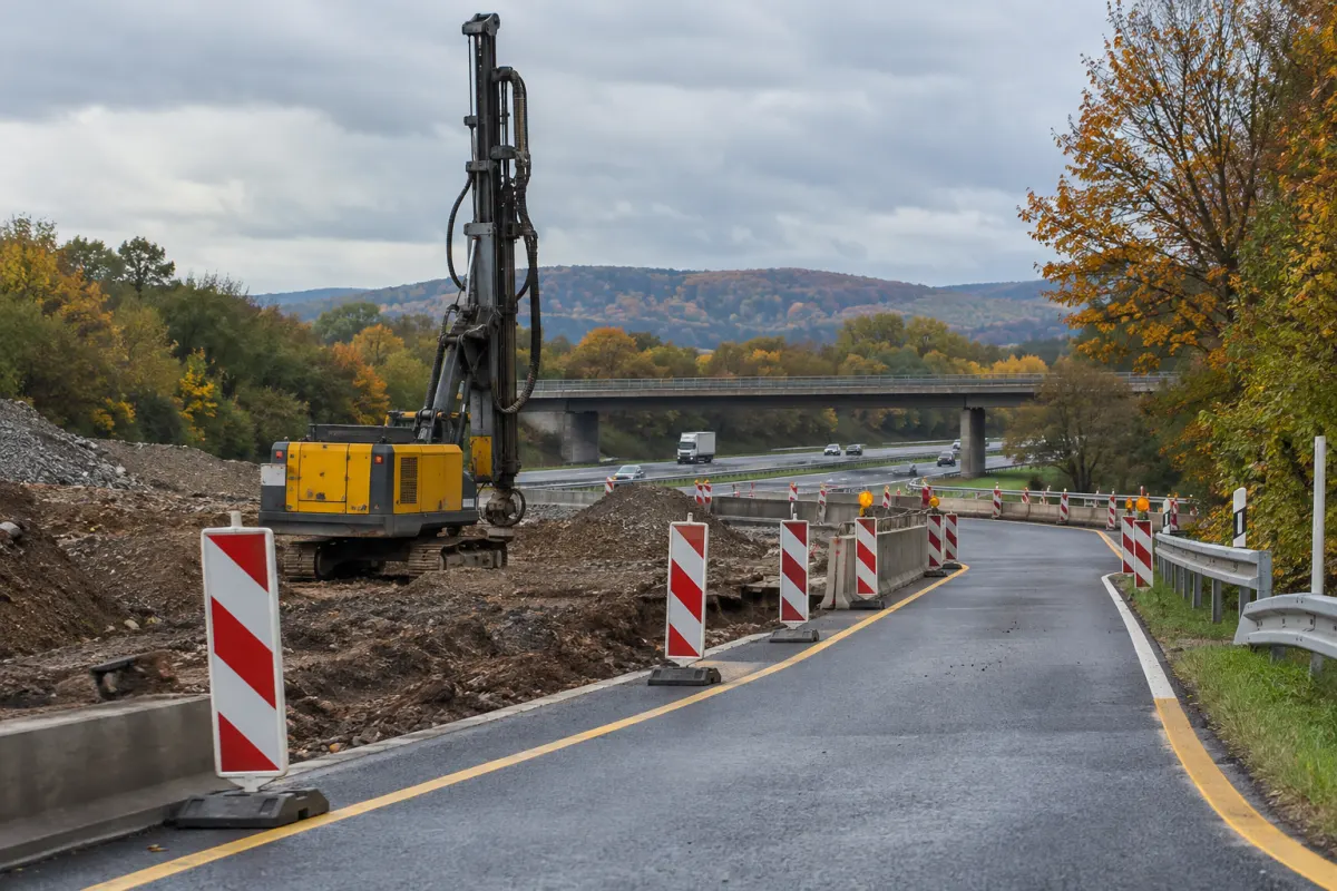Prace drogowe przy wjeździe na niemiecką autostradę