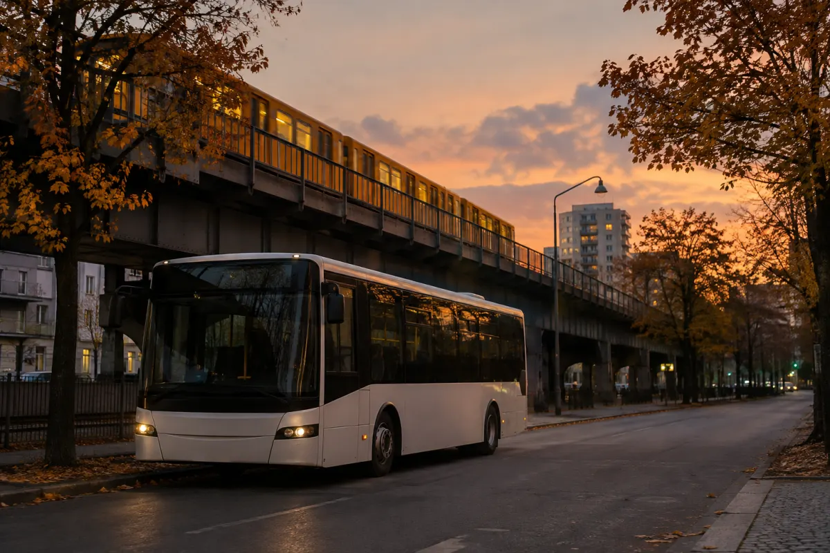 Autobus zastępczy obok torów miejskiej kolei w Berlinie
