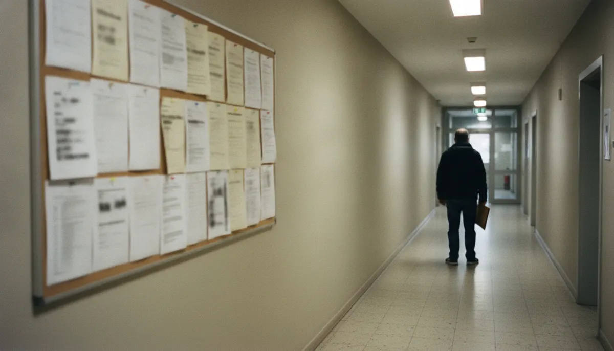 Tablica z ogłoszeniami o pracy w korytarzu urzędu pracy