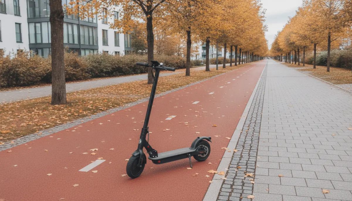 E-hulajnoga przy drodze rowerowej w niemieckim mieście