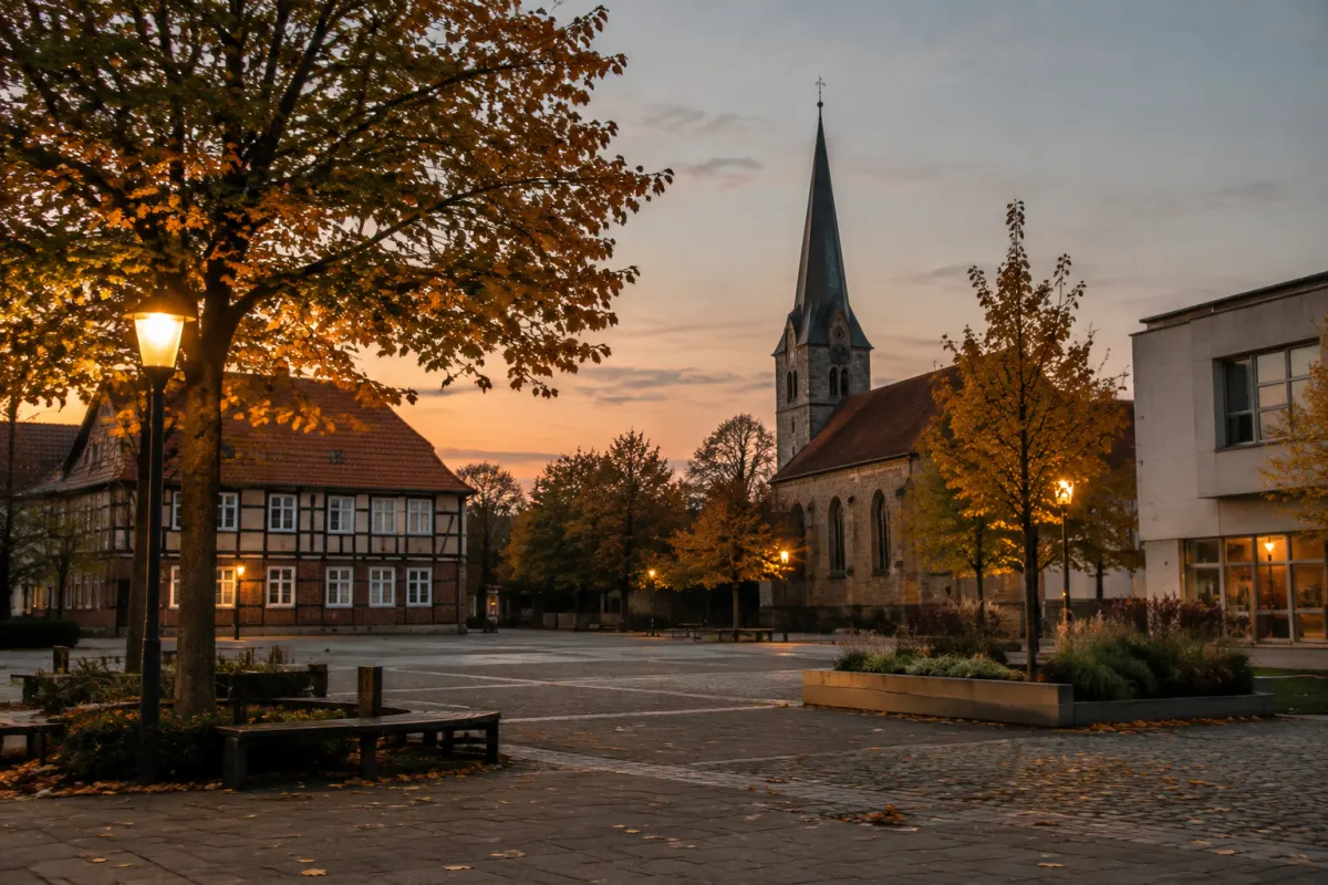 Poglądowy widok pustego placu w podmiejskiej zabudowie regionu Hanoweru