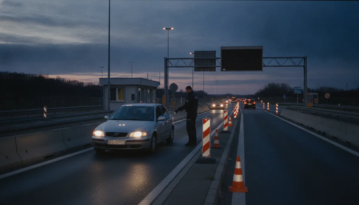 Samochód zatrzymany do kontroli na przejściu granicznym na autostradzie o zmierzchu