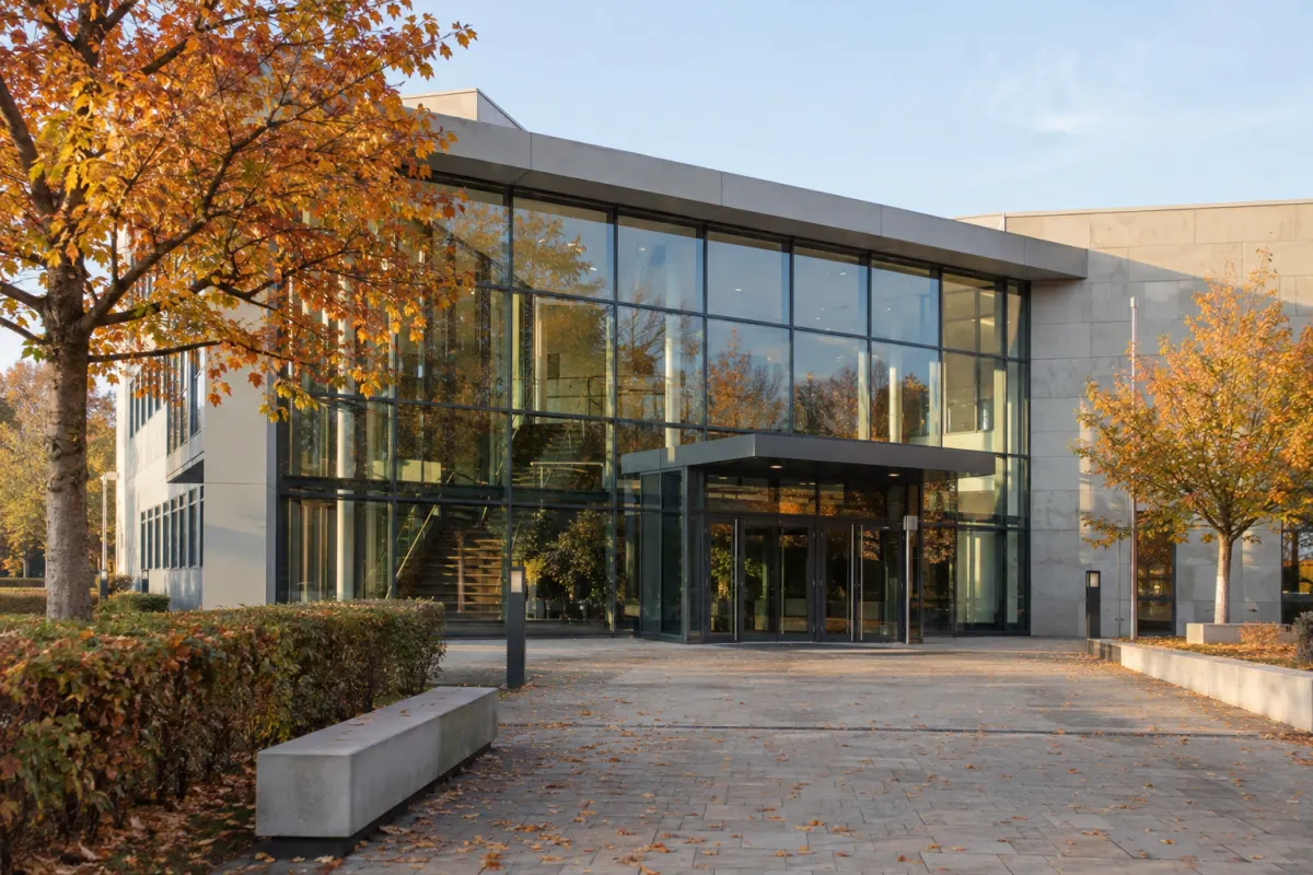 Budynek publicznego centrum edukacji medialnej z pustym wejściem
