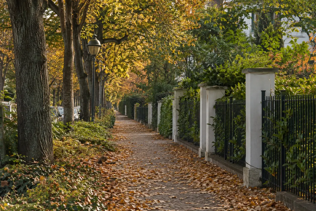 Pusta alejka w spokojnej dzielnicy przy Wannsee