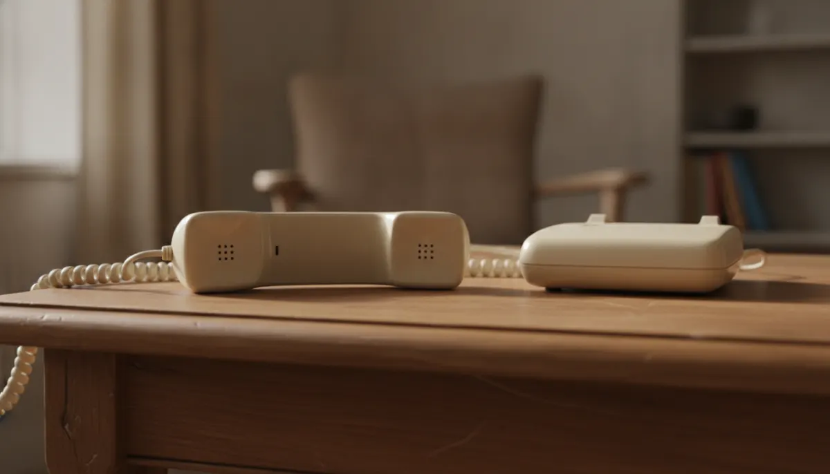 Telefon odłożony na drewniany stół w mieszkaniu